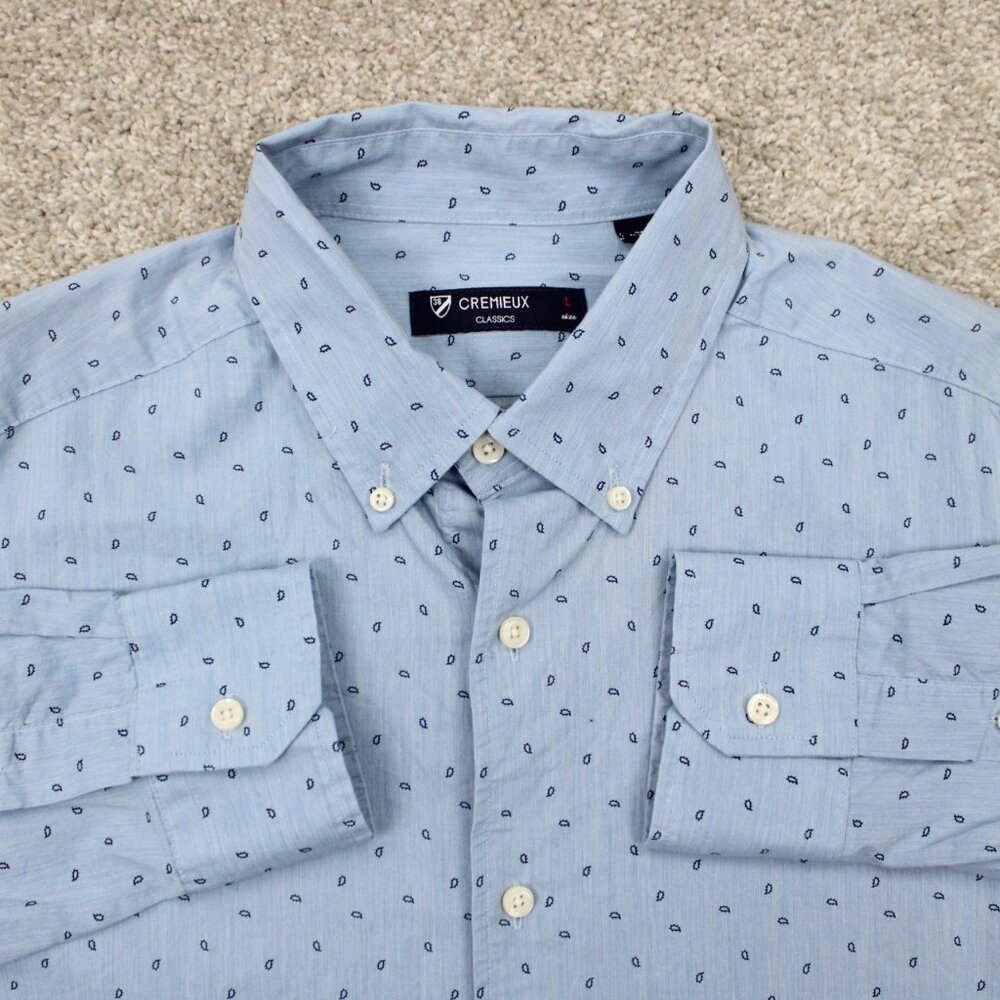 Cremieux Classics Shirt Mens Large Blue Geometric AOP All Over Print‎ Cotton L/S